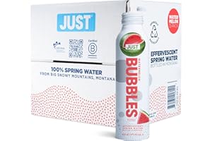 JUST WATER JUST Bubbles Watermelon - Pure Premium Sparkling Spring Water in a Fully Recyclable Reusable Eco-Friendly Bottle - 100% Mountain-Sourced Carbonated Water with Naturally Occurring Minerals, 16 Fl Oz