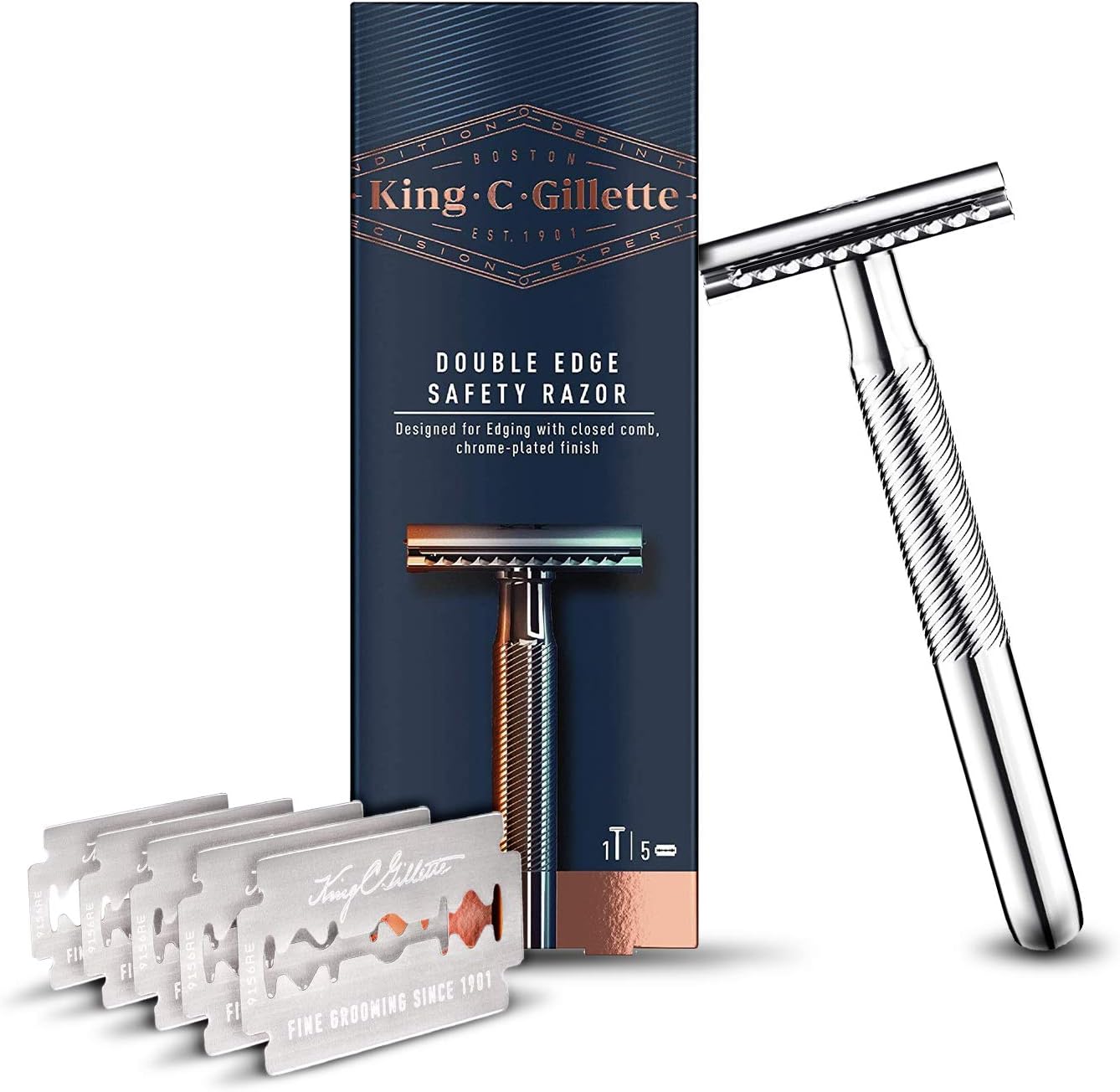 King C. Gillette Double Edge Safety Razor, Platinum Coated Blades