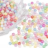PONABEADIY 1 Box 500PCS Acrylic Crack Round Beads with Hole Colorful Crackle Transparent Bubblegum Chunky Resin Ball AB Color Plastic Spacer Bead for Jewelry Making Necklace Bracelets Diy Craft Supply