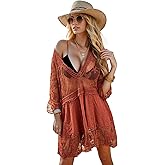 Moss Rose Women's Lace Bathing Suit Cover Up V-Neck Coverups Swimwear Swimsuit Swim Beach Dress Beachwear