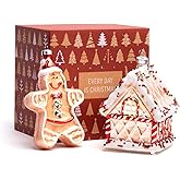 Every Day is Christmas Glass Blown Ornaments Cute Hand Made Figurines Tree Decoration, Set of 2 Gingerbread Man with Gingerbread House Classic