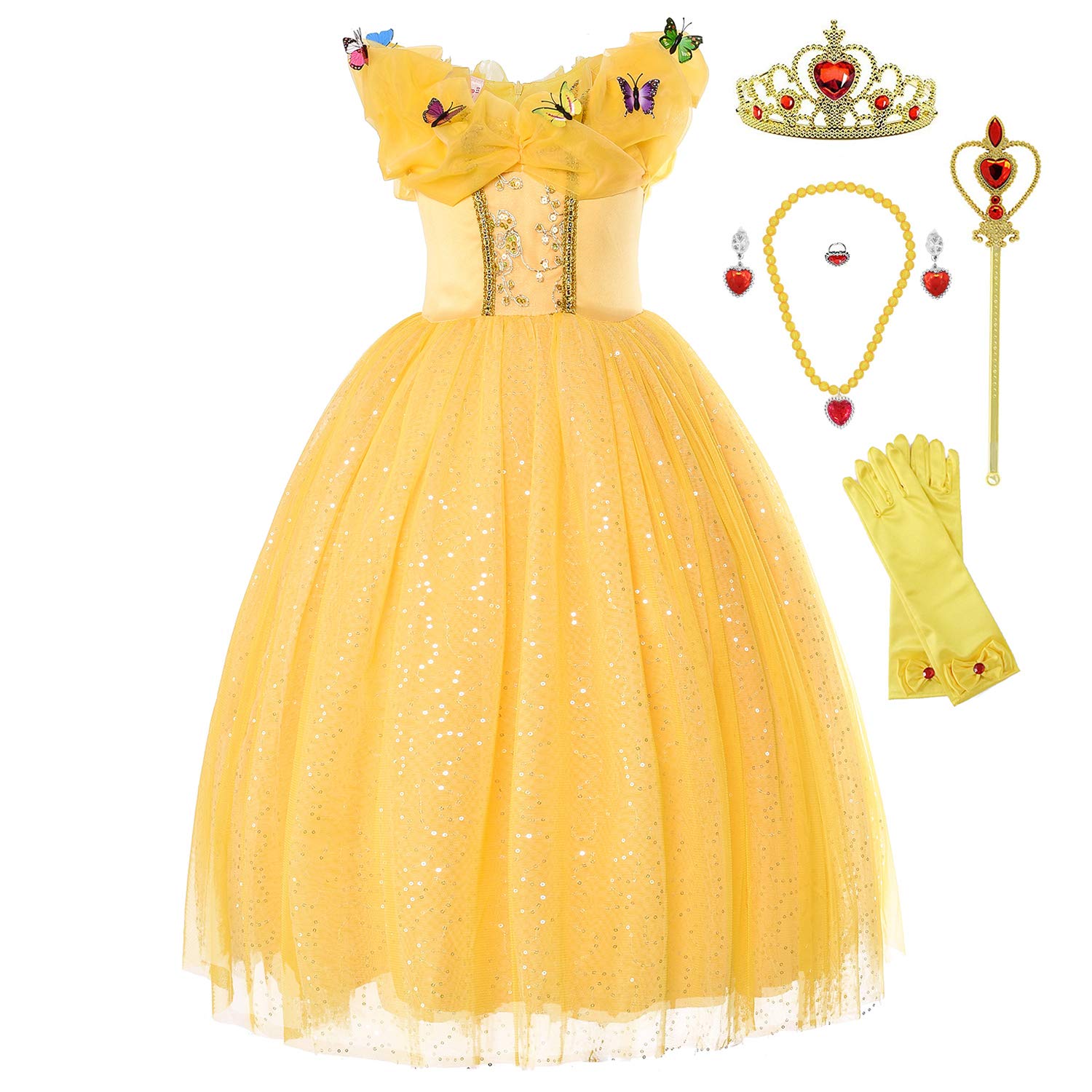 女の子用 ベル B07hm21ycn プリンセス コスチューム ジェネリック ファンシー パーティー 4 ドレスアップ Size リッチアクセサリー付き デラックス ままごとごっこ遊び 男性に人気