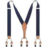Timiot Mens Suspender Wide Leather 6 Metal Clips Adjustable Straps Y Shape