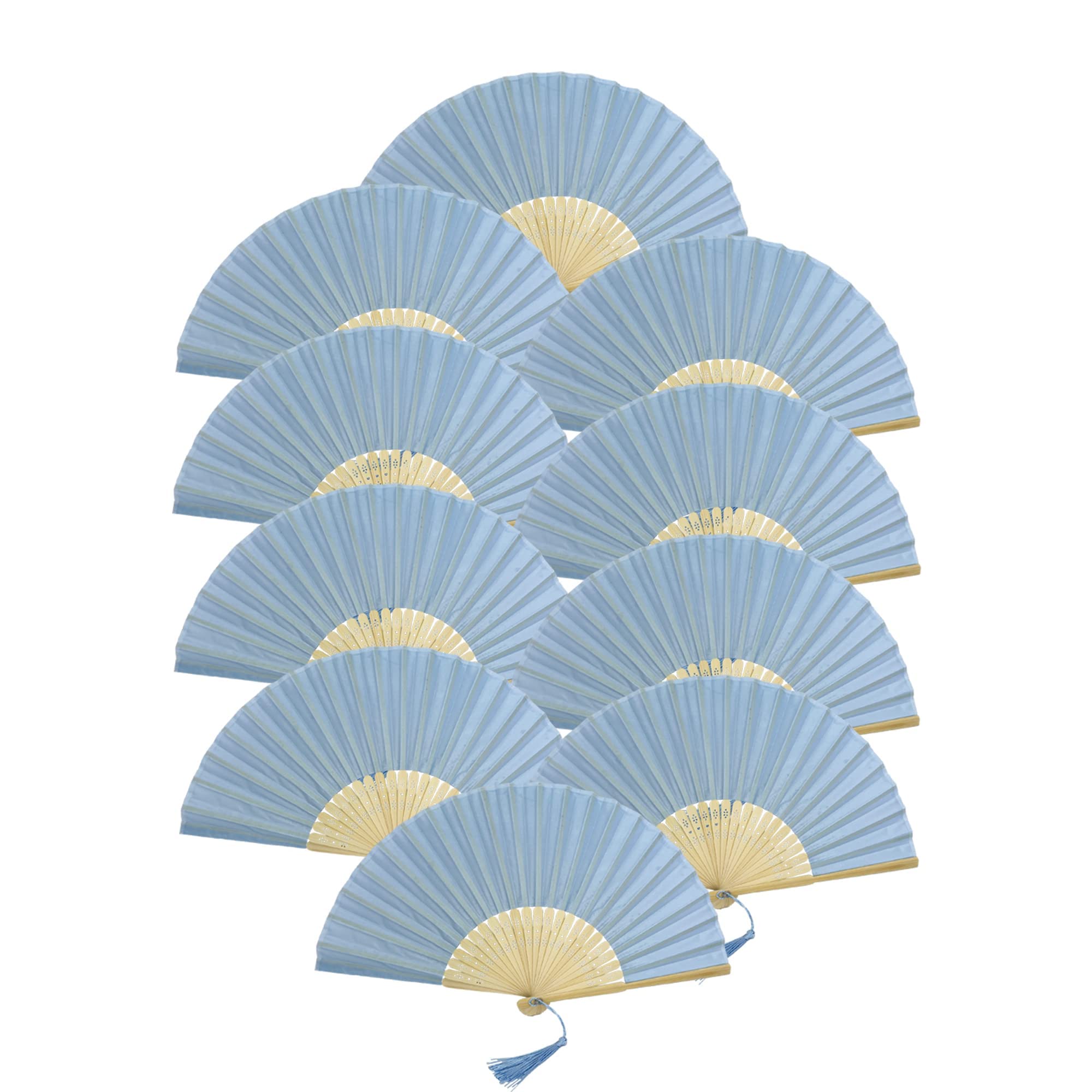 FANSOF.FANS Pack of 10 Chinese Folding Hand Fans – Silk Fabric Handheld Fan with Bamboo Ribs & Tassel, Wedding Fans for Guests, Bridal Shower & Hen Party Favours, Paper Fan Style Wedding Props — image 1