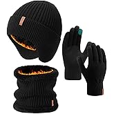 FURTALK Mens Winter Knit Beanie with Earflap Neck Warmer and Gloves Set Warm Fleece Lined Skull Cap