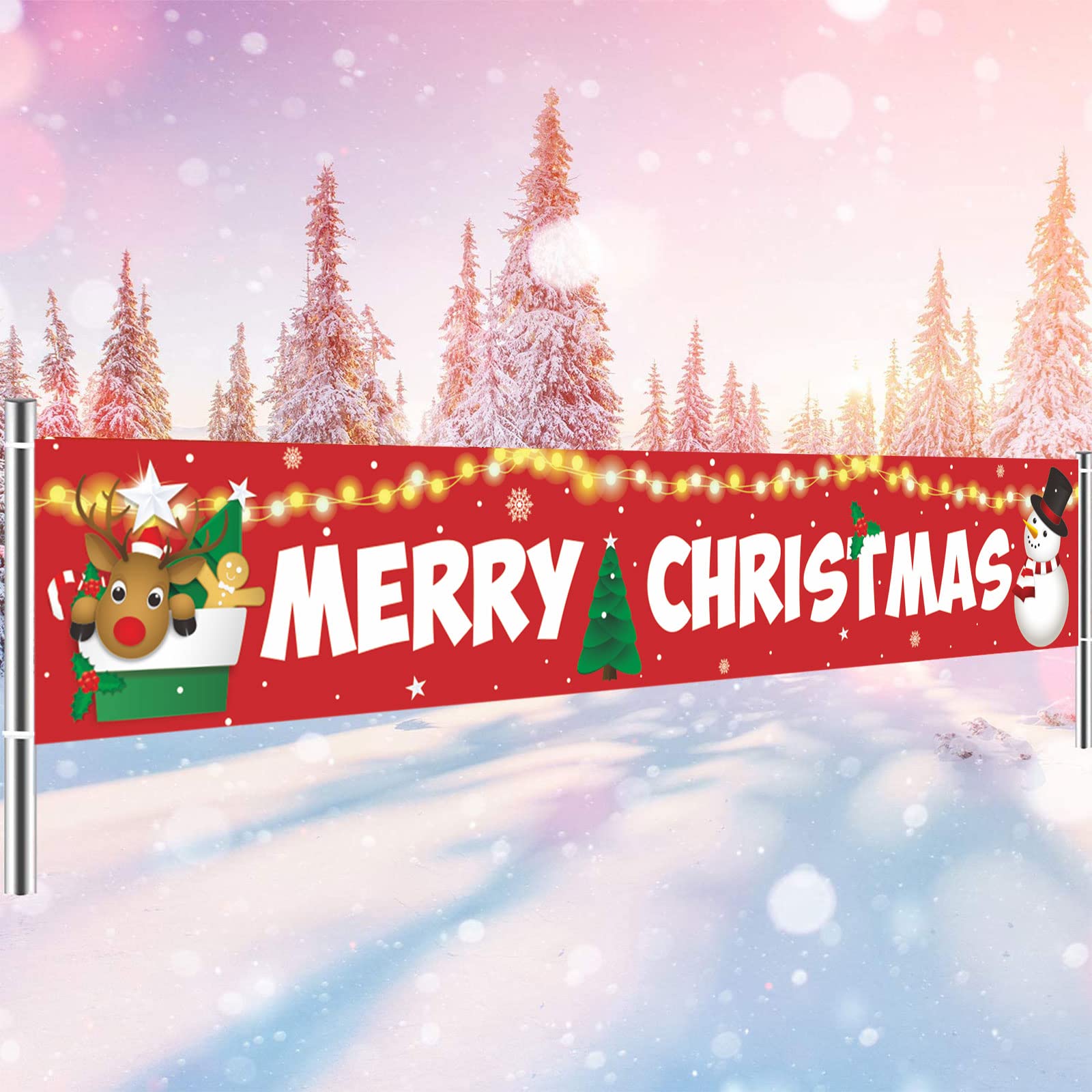 AOLOA Red Merry Christmas Banner, Extra Large Outdoor Hanging Banners, Xmas Party Decoration for Winter Holiday Garden Wall Home Table, 9.8x1.6 Feet