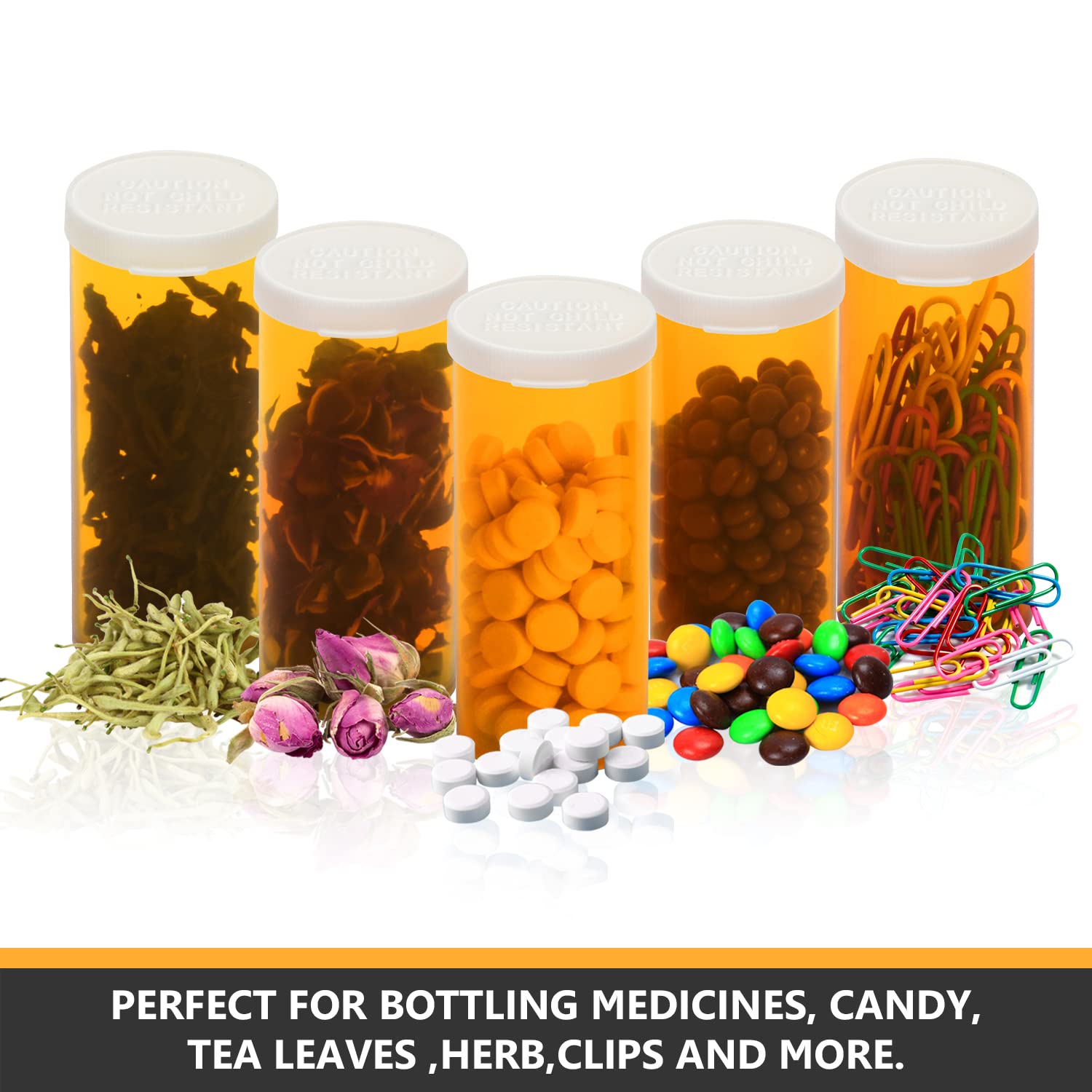 Empty Plastic Pill Bottles with Easy Open Snap Caps (Not Child Resistant), Prescription Medication Vials, Clear Containers Pill Cases Organizers (8 Dram, 12pcs)
