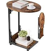 Elbourn Folding Side Table End Couch Tables,Metal Frame C-Shaped TV Stand for Sofa Living Bedroom Bedside Coffee Small Spaces(Vintage Wood Color)