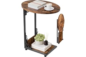 Elbourn Folding Side Table End Couch Tables,Metal Frame C-Shaped TV Stand for Sofa Living Bedroom Bedside Coffee Small Spaces(Vintage Wood Color)