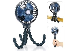 snawowo Mini Handheld Personal Portable Fan, Baby Stroller Fan, Car Seat USB or Battery Powered, with Flexible Tripod Clip on Student Bed Desk Bike Crib Treadmill Camping Traveling(Dark Blue)