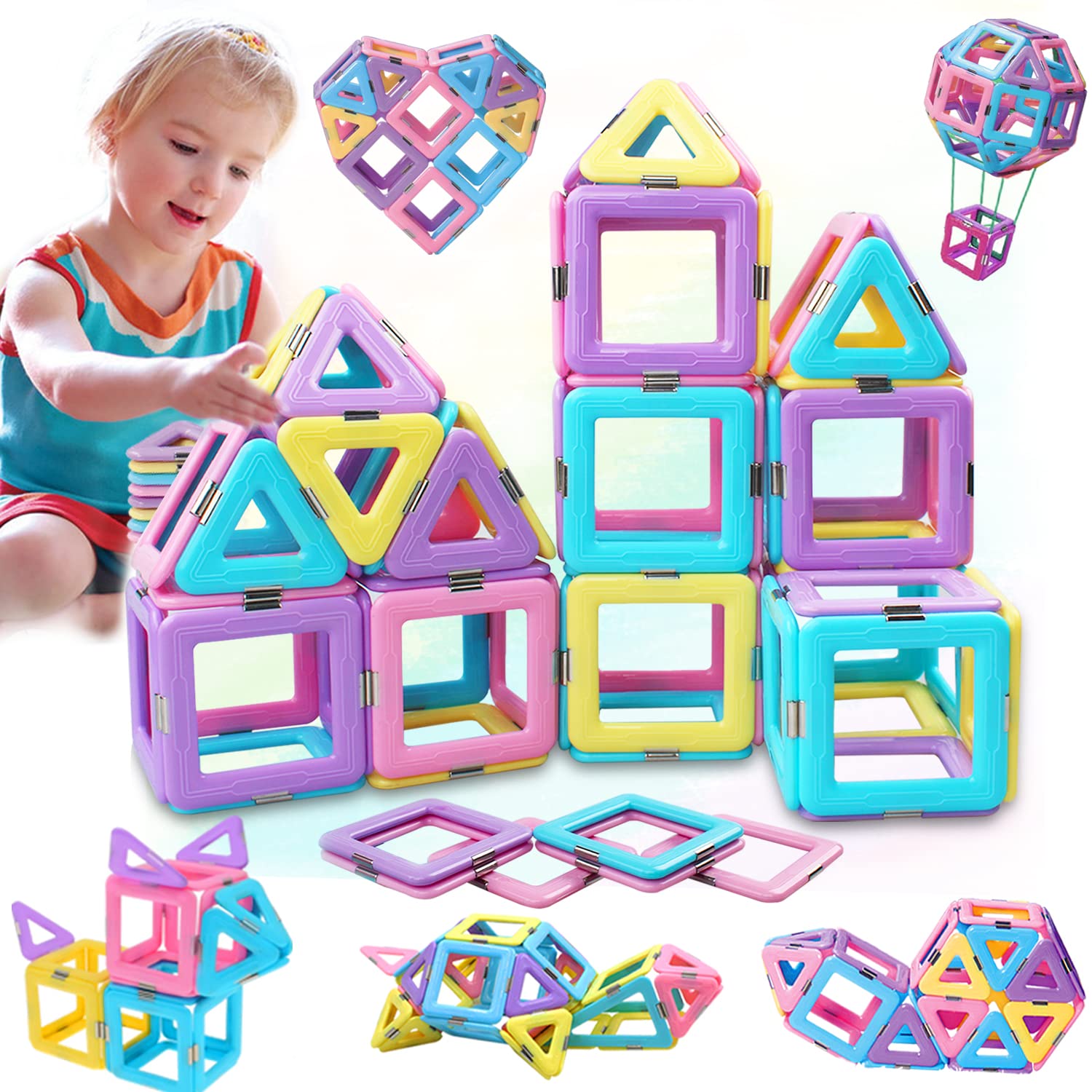 MOOKCUY Magnetic Building Blocks Set Toys for 3 4 5 6 7 8+ Year Old Boys Girls Gift kids Magnetic Tile Educational Toys for Toddlers Creativity Gifts Toys for 3 year old Girls Boys Christmas-38pcs
