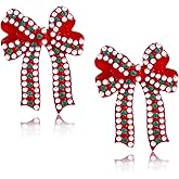 TRWWELL Christmas Earrings Bow Colorful Light Bulbs Rhinestone Earrings Gingerbread Man Xmas Tree Reindeer Christmas Holiday Jewelry Gift