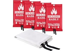 RAISLY Fire Blanket for Home 39'' x 39'' Emergency Fire Blanket for Kitchen Flame Retardant Safety Blanket Fiberglass Fire Extinguisher Blanket for School, Office, and Warehouse-4 Pack