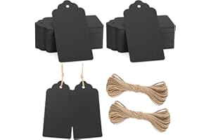 jijAcraft 100Pcs Blank Gift Tags with String,Black Paper Gift Tags,4" x 2" Christmas Gift Wrap Tags,Name Tags,Rectangle Craft Hang Tags for Wedding,Baby Shower,Birthday Party Favor