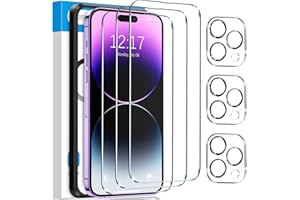 Fotbor for [3+3 Pack] iPhone 14 Pro Max Screen Protector with Camera Lens Protector, 9H Shatterproof Tempered Glass Film with Easy Installation Frame, HD Clear Sensitive Full Coverage 6.7 Inch