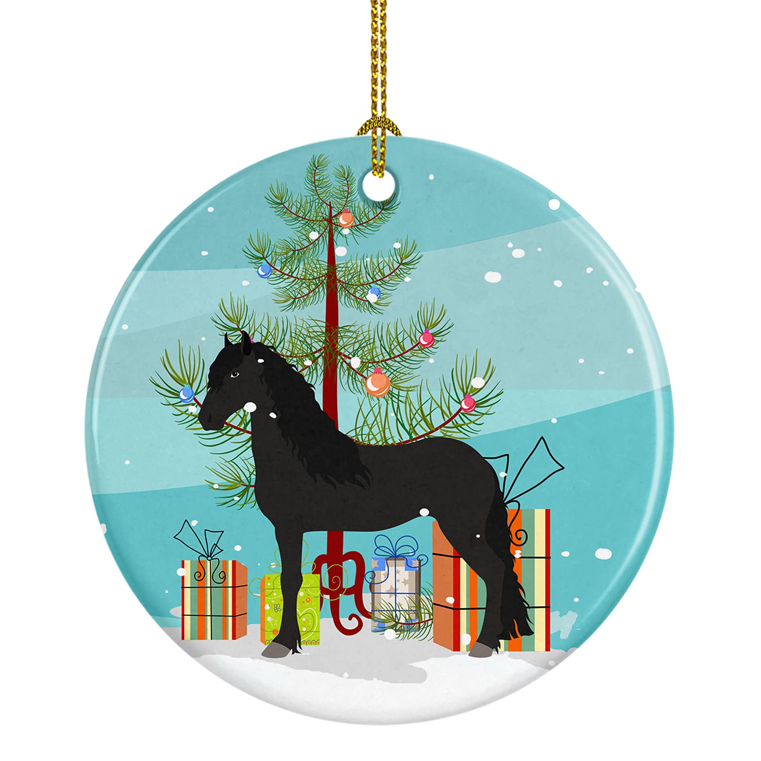 Caroline's Treasures Friesian Horse Christmas Ceramic Ornament, Multicolor