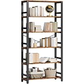 IRONCK Bookshelf, 31.5" Wide 6-Tier Industrial Bookcase, Vintage Brown | 6-tier bookshelf, 110 lb per shelf. P2 MDF, Anti-tip