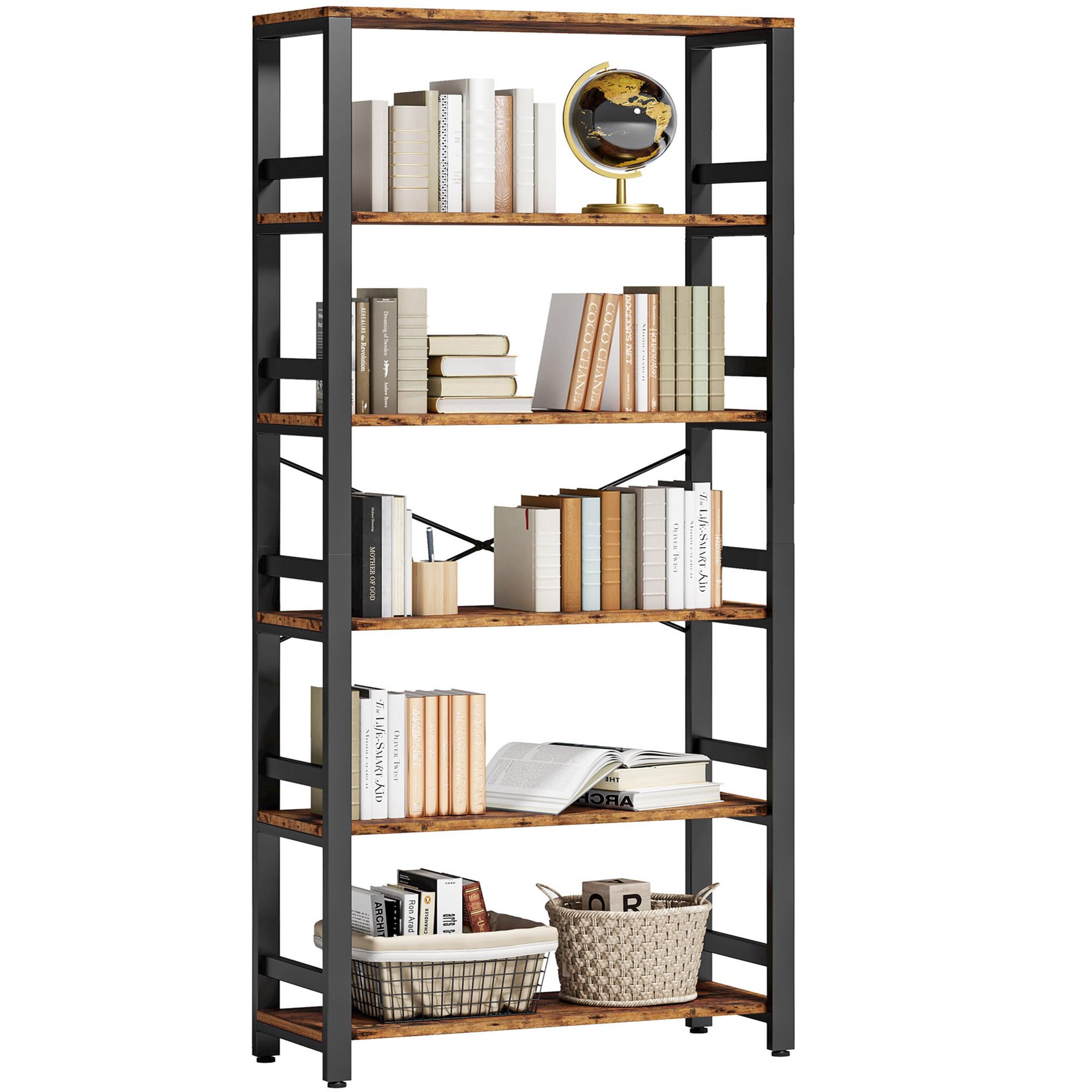 Photo 1 of ****referenece***IRONCK Bookshelf, 31.5in Wide Shelf 6 Tier Bookcase, 110lbs/shelf Vintage Industrial Style Bookshelves for Bedroom, Living Room and Home Office, Vintage Brown