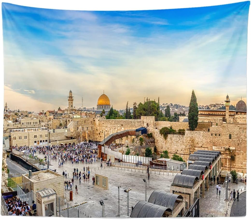 Tapestries - BULOR Western Wall Tapestry, Jerusalem City Israel Wall Hangings for Decoration, Judaism Event Décor for Bedroom Living Room Dorm Décor 60X40 Inches