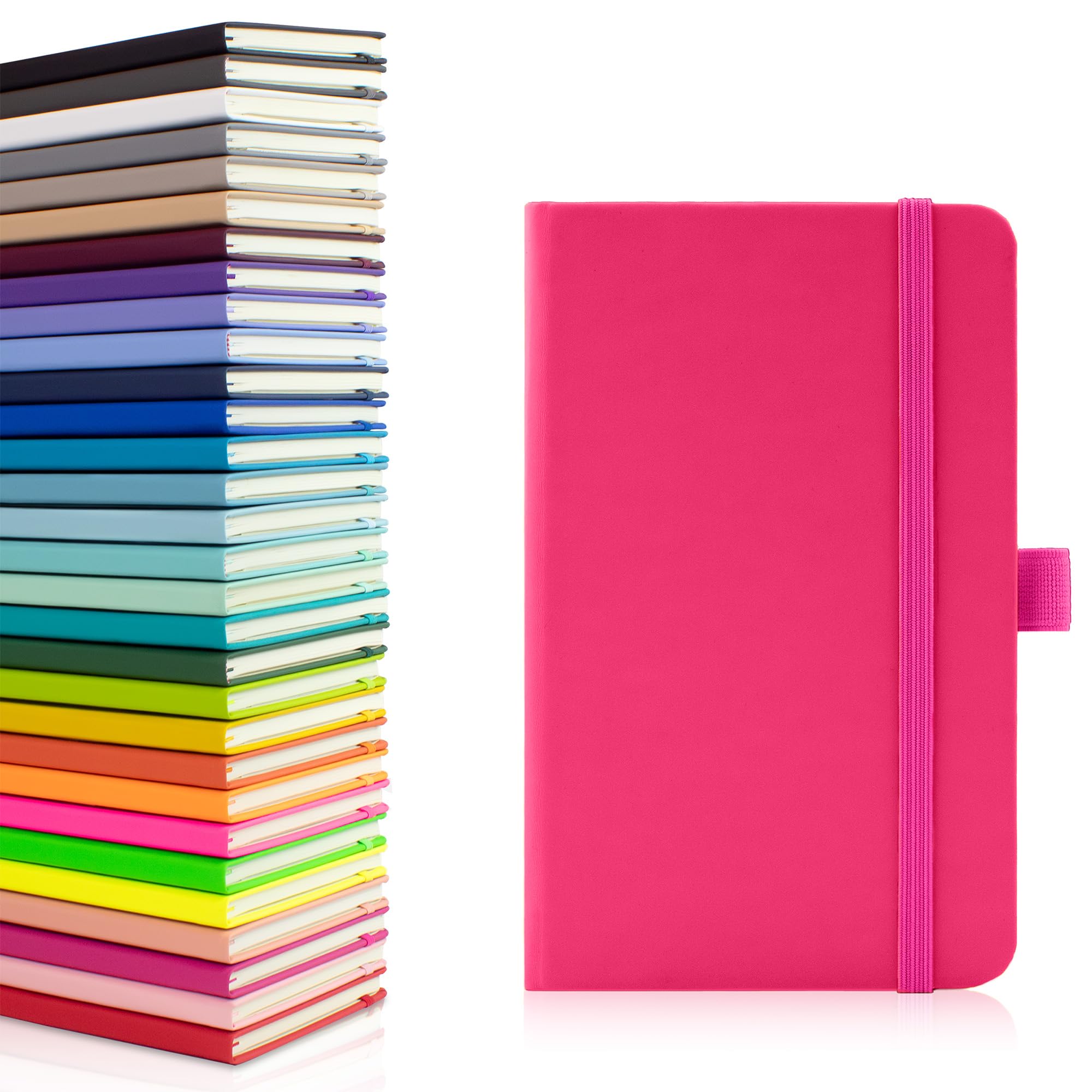 Notes London Eco A6 Notebook with Lined Pages, Pen Loop, Ribbon, Date Marks and Paper Pocket, Pocket Hardback Journal, Note, sustainably sourced paper (Pink)