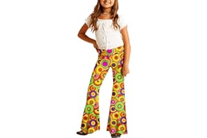 Deerose Girls Bell Bottom Floral Print Stretch Hippie Pants High Waist Flare Pants 5-14 Year