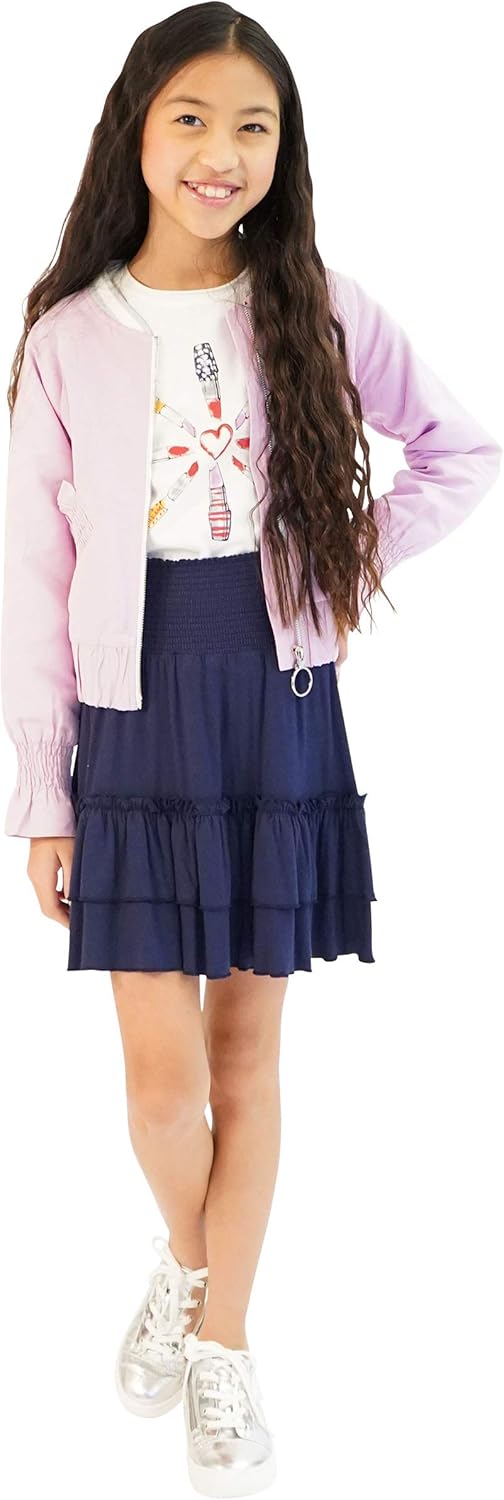 KIDPIK 2-Pack Smock Tiered Skirts - Knee Length Skirt for Girls 4 Years & Up - Comfy Modest Clothing - 2 Colors/Set: Clothing
