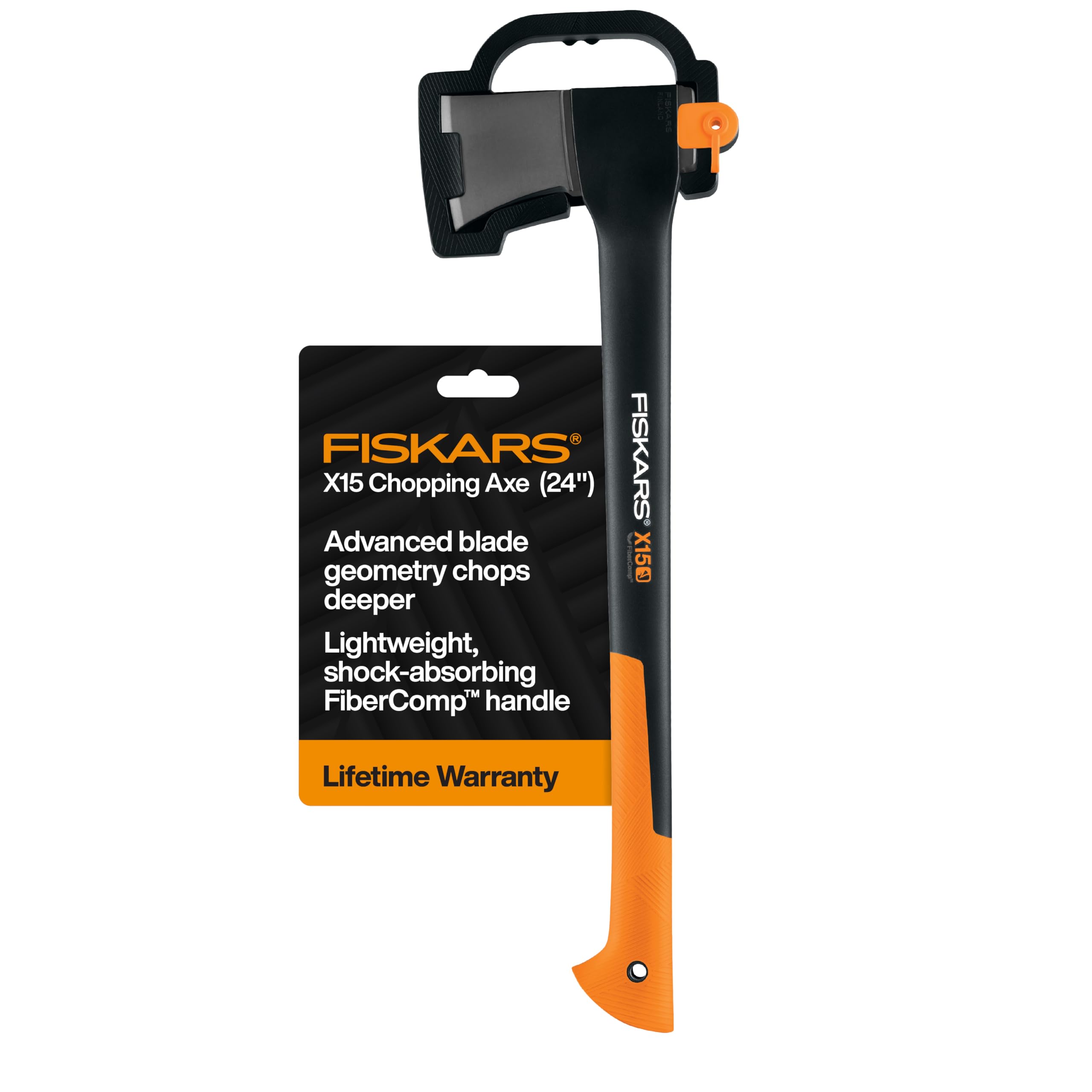 Fiskars X15 Hacha para dividir, cortador de ramas de árbol y partidor de madera (hacha de 23,5 pulgadas) con mango que absorbe los golpes