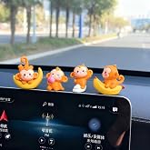 Yexthos Mini Monkey Dashboard Decorations, 4 Pcs Car Dashboard Decor Rear View Mirror Ornaments, Cute Car Accessories for Women