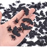 WHXGQ 200 Pcs Plastic Bats Spiders Halloween Mini Bats and Fake Spiders | Decorations, Creepy Scary Prank Toys, Plastic Insect Toys, Halloween Miniatures