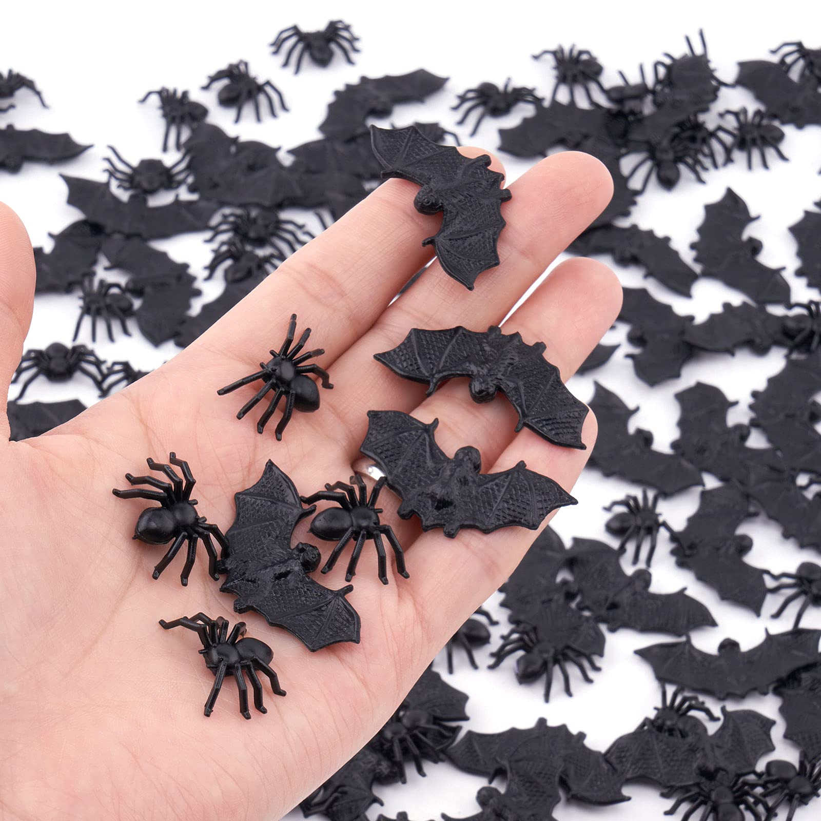 Photo 1 of WHXGQ 200 Pcs Plastic Bats Spiders Halloween Mini Bats and Fake Spiders for Decorations Creepy Scary Prank Toys Plastic Insec Toys Halloween Miniatures