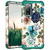 Hocase for Galaxy S20 FE 5G Case, Heavy Duty Shockproof Protection Soft Silicone Rubber+Hard Plastic Bumper Hybrid Protective Case for Samsung Galaxy S20 FE (6.5"") 2020 - Teal Flowers