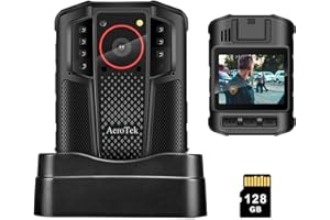 AeroTek Mini 4K Body Camera with Audio and Video Recording, GPS Bodycam with Ultra Infrared Night Vision and Fast Charging for Police, Law Enforcement and Delivery (128GB SD Card Set)