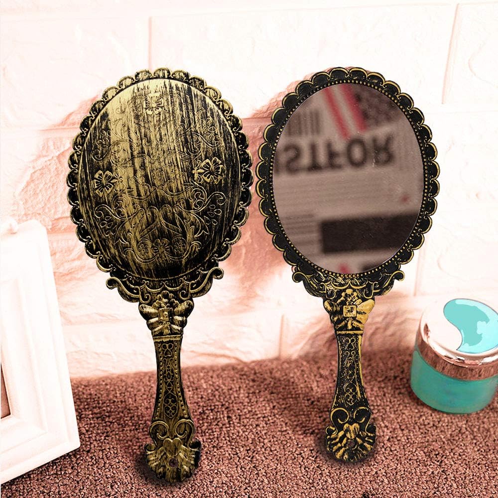 WikiMiu Hand Mirror Makeup Mirror, Retro Vintage Flower Pattern Handle, Gift for Women and Girls - Image 5