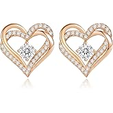 CDE Forever Love Heart Stud Earrings for Women, 925 Sterling Silver Birthstone Heart Stud Earrings Christmas Day Mother's Day Gift Anniversary Birthday Jewelry Gifts for Women Wife Her