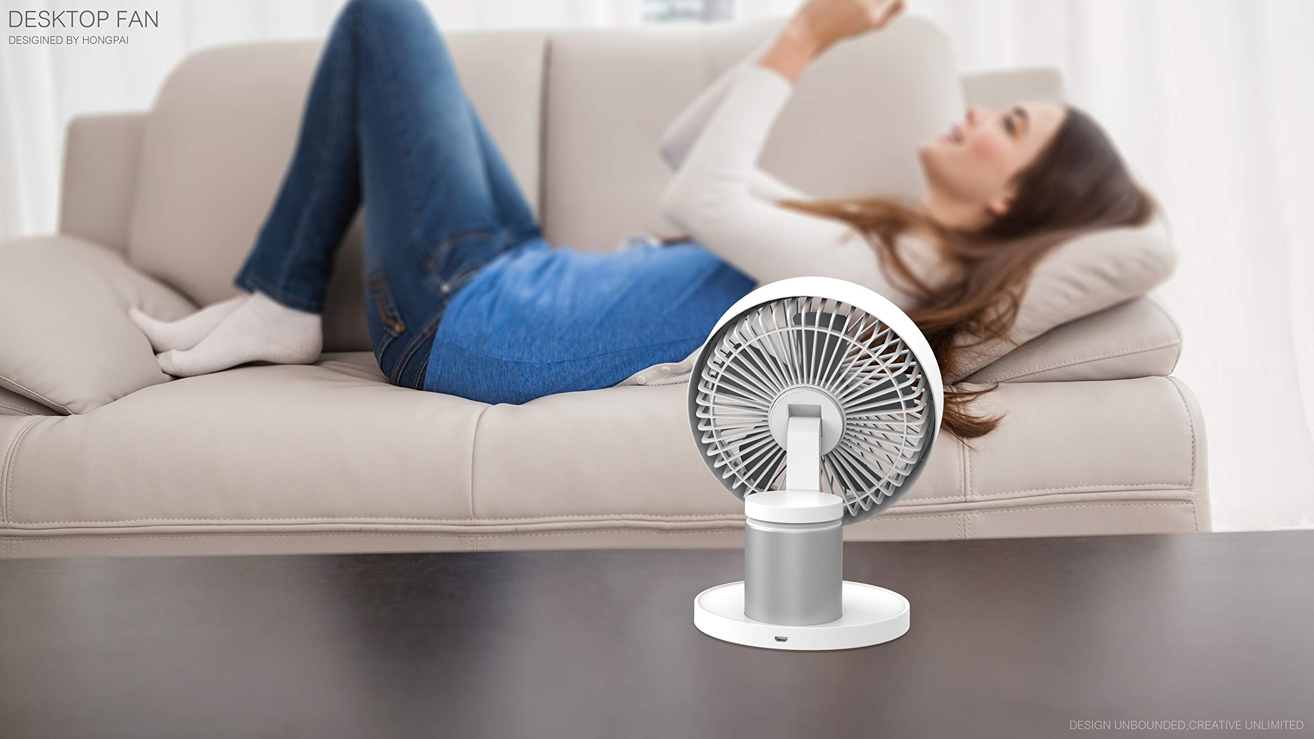 LBTbate Mini Oscillating Desk Fan Portable Personal USB Fan 60°Auto Rotation Fan for Home, Office, Dorm, Traveling, Camping - Silver