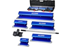 KEZERS Drywall Skimming Blade Set-7",10",14",16" & 24" Skimming Blades + 35"-81" Extension Handle, Stainless Steel Construction Knife,Smoothing Drywall Knife,Extruded Aluminum,High Impact End Caps