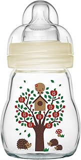MAM Feel Good Babyflasche aus Glas (170 ml) – beige Babyflasche mit weiter Öffnung – stabile Baby Trinkflasche mit Sauger Gr. 1, ab der Geburt, Naturmotive, beige