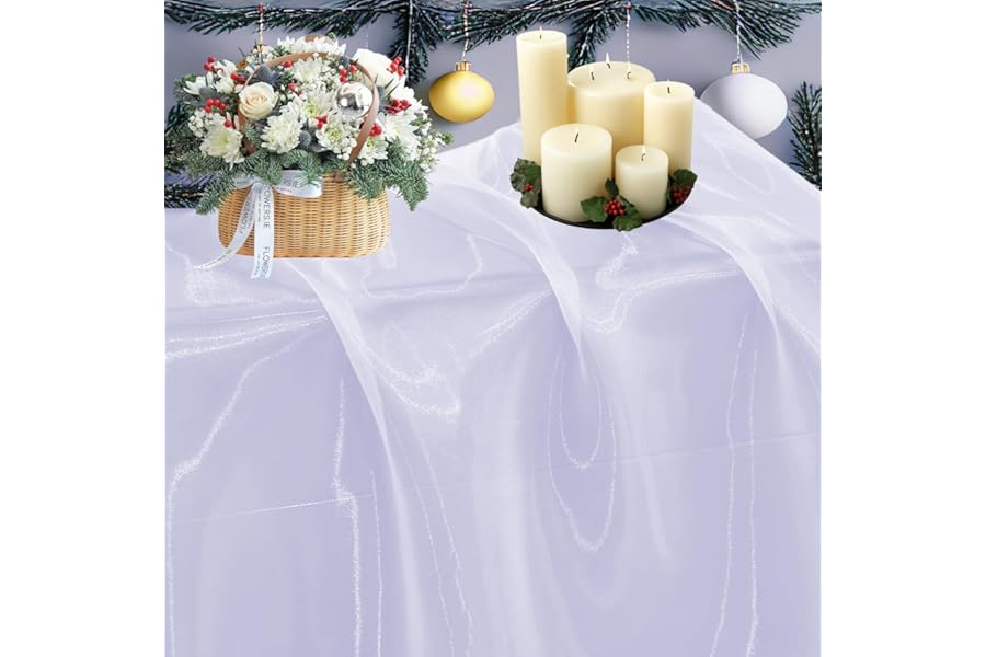 MDS® Pack of 10 Yard Sheer Organza Fabric for Wedding Party Home Event Banquet Decorations, Backdrop Curtain Craft Dress Sewing Fashion DIY Crystal Organza Tulle Fabric Bolt 44” Wide - White