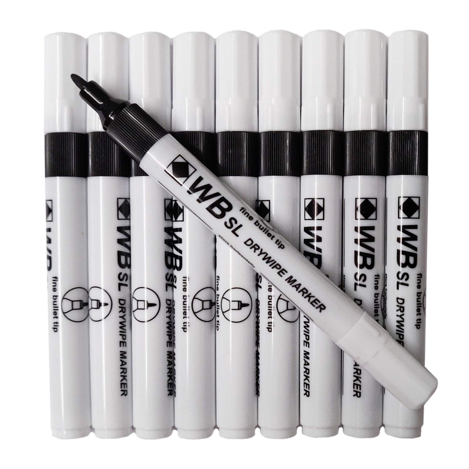 Essential Arts WB Whiteboard Drywipe Slimline Markers Fine Bullet Tip Pack of 30 (3x10 Boxes) – Black