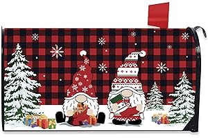 BWFY Christmas Magnetic Mailbox Cover, Winter Xmas Red Buffalo Plaid Standard Mailbox Cover, Holiday Decorations Christmas and New Year Yard Decoration,21" Lx 18" W (Christmas Santa Buffalo Plaid)