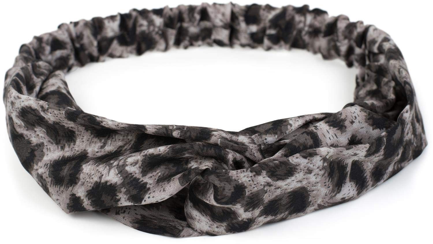 styleBREAKER women elasticated leopard animal print hairband with twist knot, headband, women 04026020, color:Grey-Black