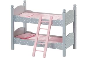Olivia's Little World 18 in. Doll Wooden Convertible Bunk Bed Stacked on Top or Unstacked as Two Single Beds, Gray with White Polka Dots and Pink Accents