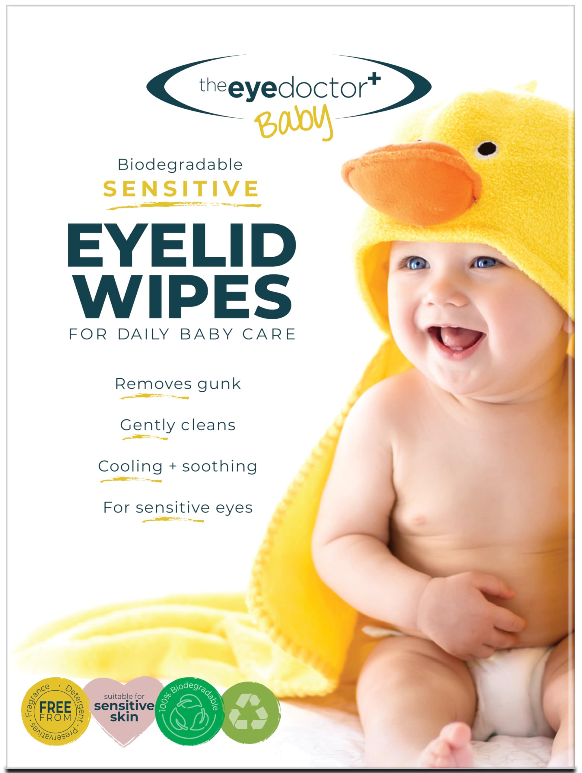 The Eye Doctor Sensitive Baby Eyelid Wipes - 80x Safe Sterile Eye Wipes for Gentle Daily Baby Care - Preservative, Detergent & Fragrance Free - Individually Wrapped