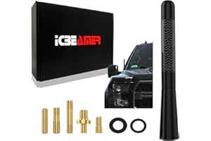 [2024 Upgraded] ICBEAMER 5" Carbon Fiber & Matte Black Short Antenna – Polished Aluminum, Internal Copper Coil – Universal AM/FM Radio Replacement for Cars, Trucks & Vans