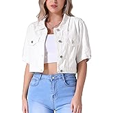 CIMUK Women's Short Sleeve Denim Jacket Trendy Classic Casual Summer Cropped Jean Jacket