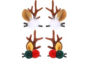 Boobeen Christmas Hair Clip - 2 Pairs Cute Reindeer Antlers Ears Hair Accessory Antlers Headdress Hairpin for Christmas Party