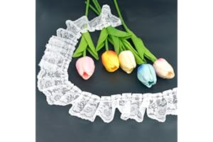 Kuasting 11 Yards Vintage Lace Pleated Fabric Trimming Ruffle Fabric Embroidered Sewing Lace Trim Wedding Bridal Dress Appliques Patches & Handmade DIY Sewing (White)