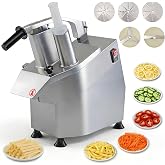CHEF KEY Commercial Food Processor 550W Electric Vegetable Slicer Shredder | 2 Feeding Holes Vegetable Cutter,1600 RPM, Stainless Steel, 5 Blades for 3/4/7mm Shred &amp; 2/4mm Slice,Carrot, Cheese &amp; Onion