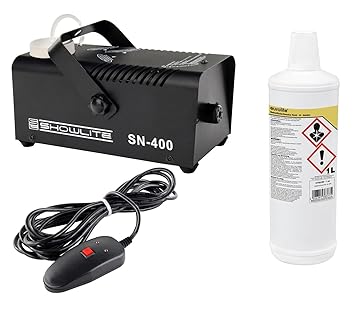 Showlite SN-400 Nebelmaschine 400W mit Fernbedienung und 1L Nebelfluid (Nur 3 Minuten Aufwärmzeit, 40m³/min Nebelausstoß, 3,5