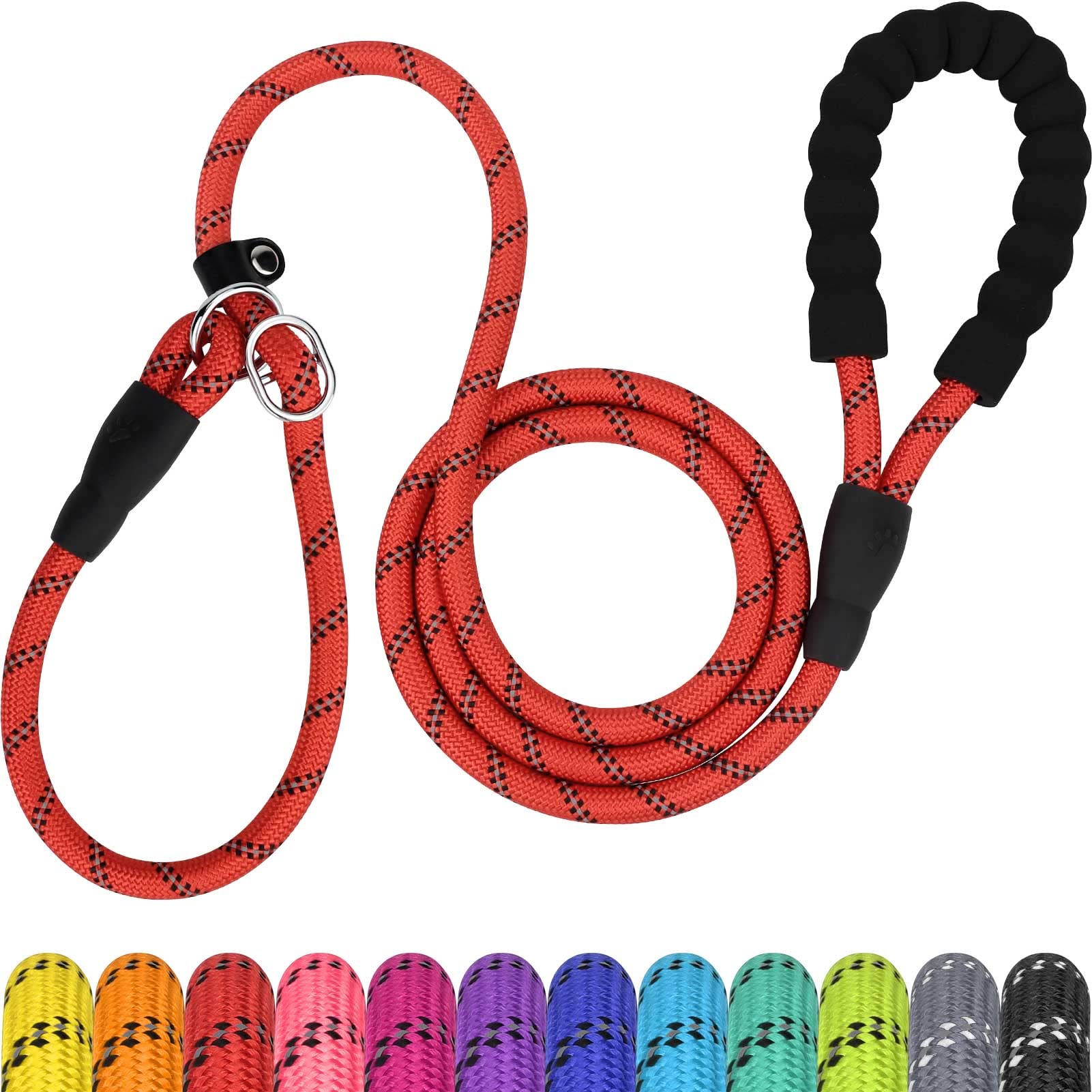 TagME Slip Lead for Dogs,1.8m Reflective Dog Lead with Soft Padded Handle, Slip-On Training Leash for Small Pet, Red